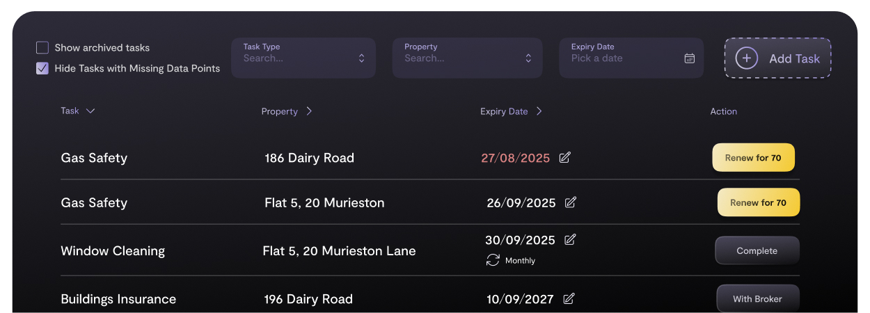 Live mortgage rates table showing Lendinvest, Melton BS, and Leeds BS with rates and fees