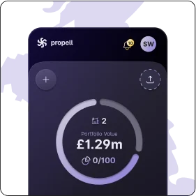 Map of the UK with a portfolio overview on a mobile-optimized interface.